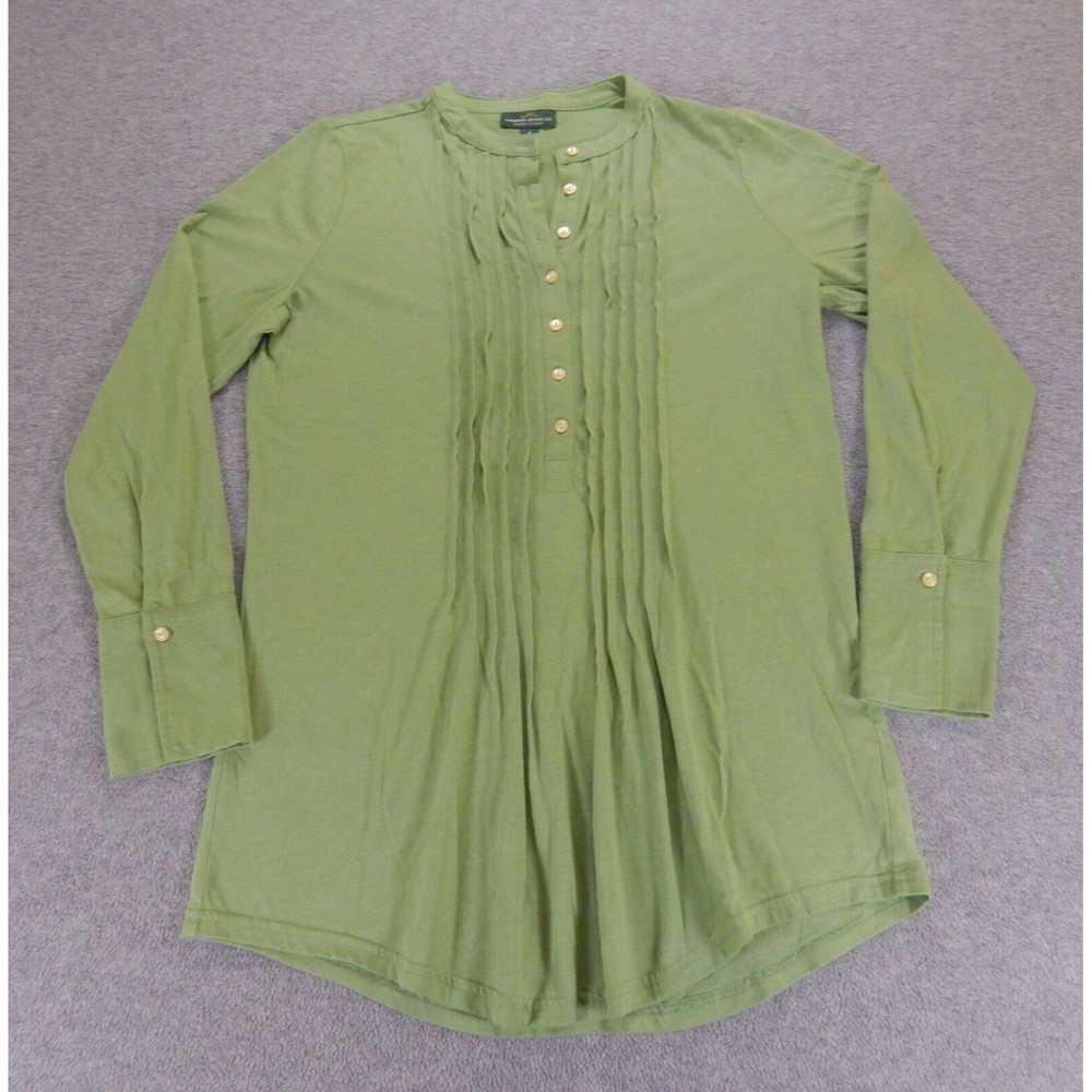 Lauren Ralph Lauren Womens Shirt Small Green Button Long Sleeve Pleated Top